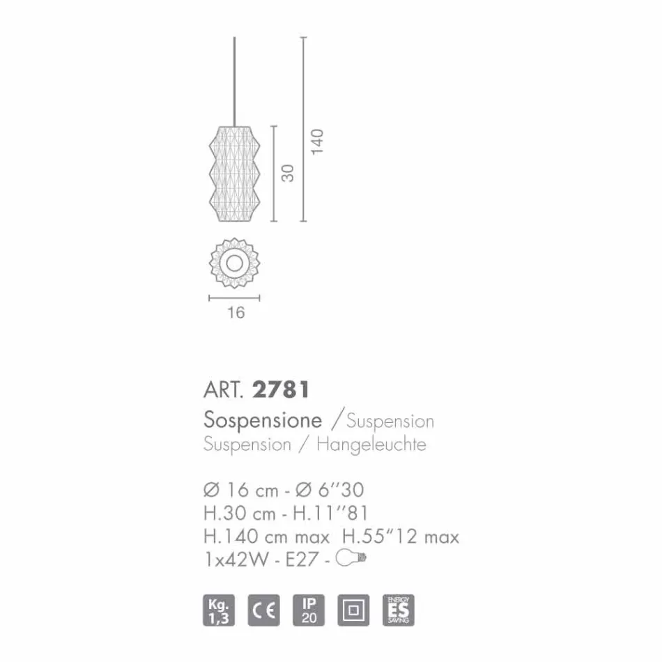 Selene Origami lampada a sospensione in vetro soffiato Ø16 H 30/140cm Viadurini