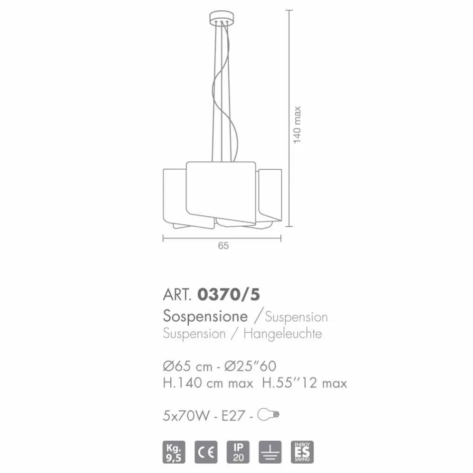Selene Papiro lampada a sospensione bianca in cristallo Ø65 x H 140 cm Viadurini
