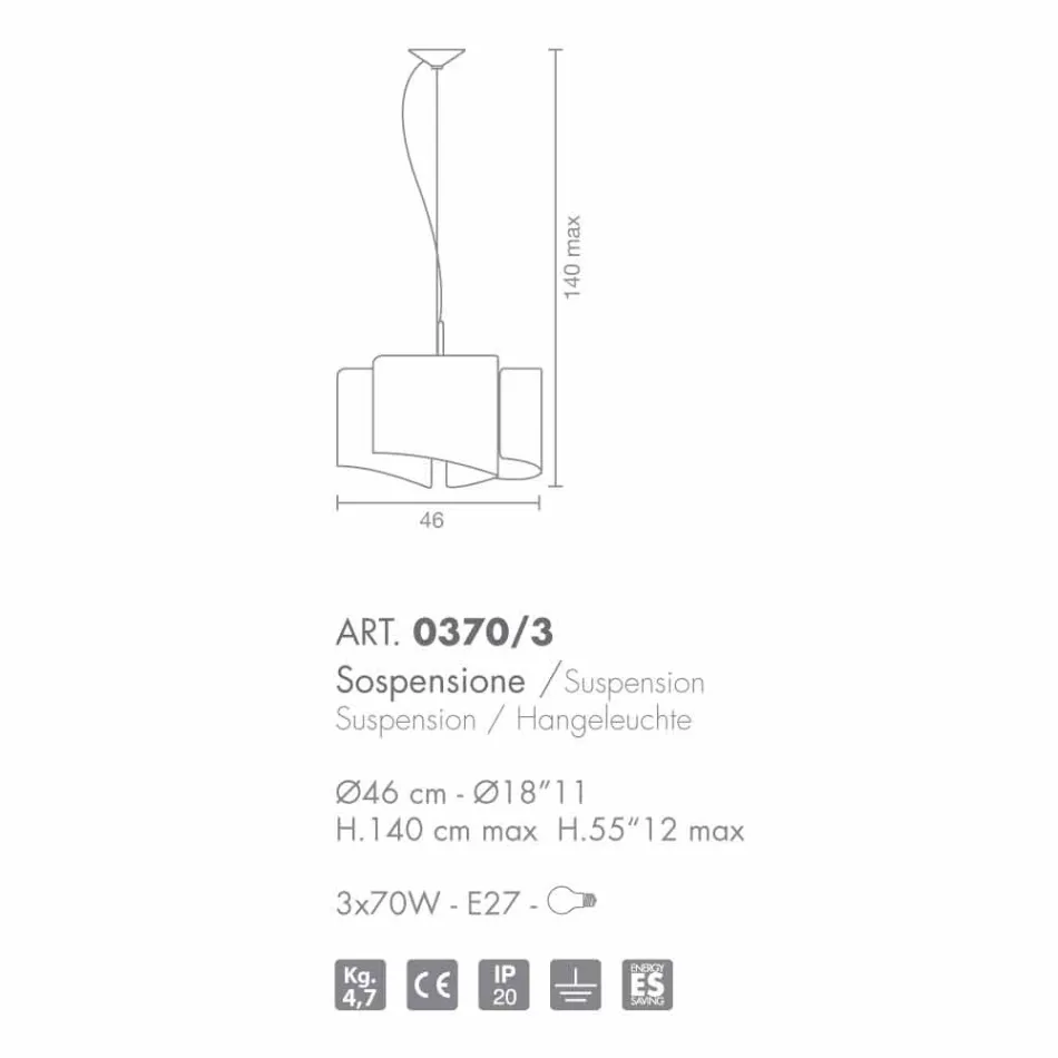 Selene Papiro lampada a sospensione made in Italy Ø46 x H 140 cm Viadurini