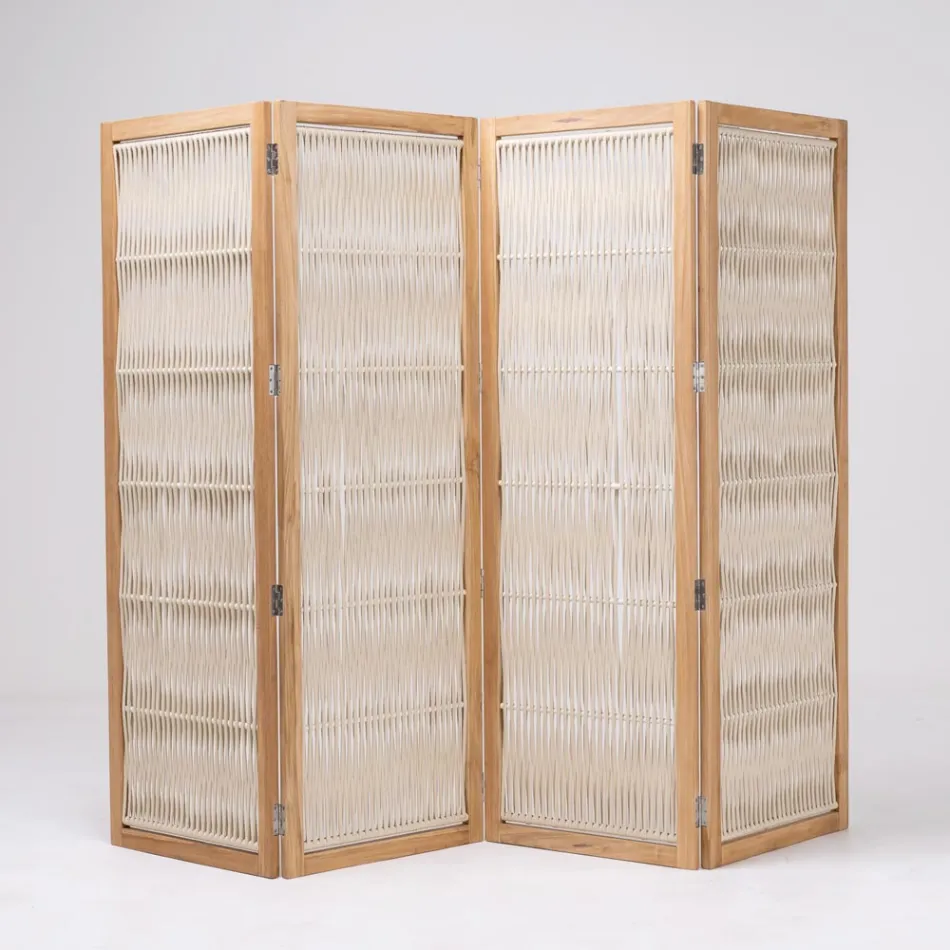 Separè da Esterno in Teak, Alluminio e Intreccio in Corda - Visione Viadurini