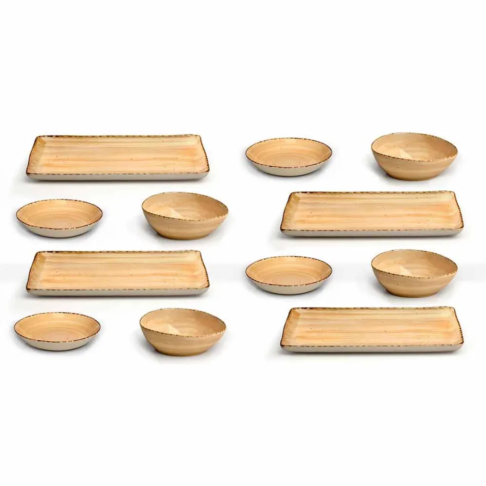 Servizio 12 Piatti Rettangolari e Tondi Colorati in Gres, Design Moderno - Simba Viadurini