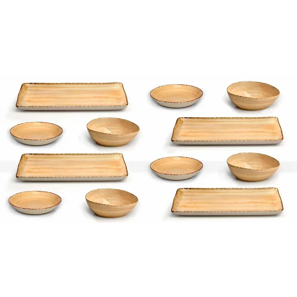 Servizio 12 Piatti Rettangolari e Tondi Colorati Moderni Design in Gres - Simba Viadurini