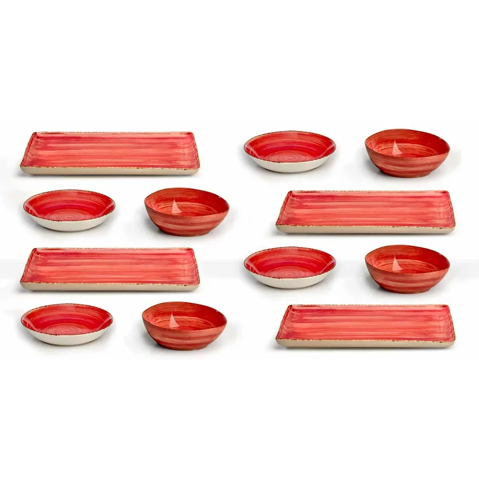 Servizio 12 Piatti Rettangolari e Tondi Colorati Moderni Design in Gres - Simba Viadurini