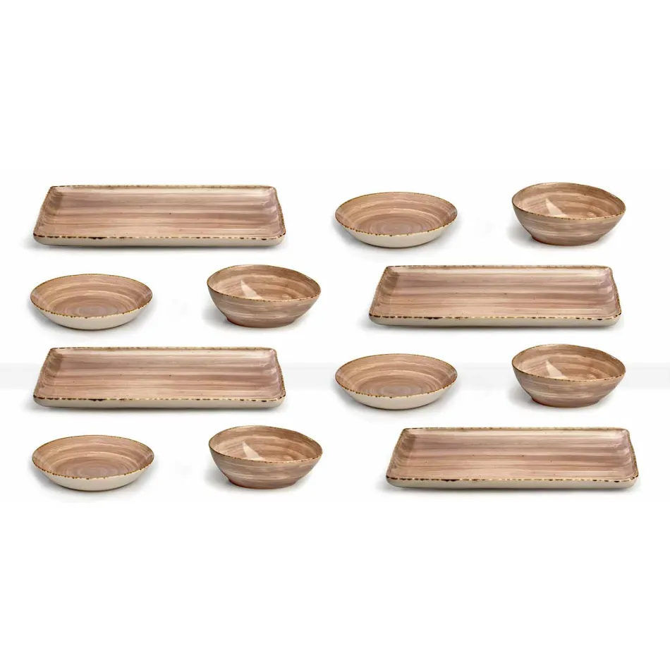 Servizio 12 Piatti Rettangolari e Tondi Colorati Moderni Design in Gres - Simba Viadurini