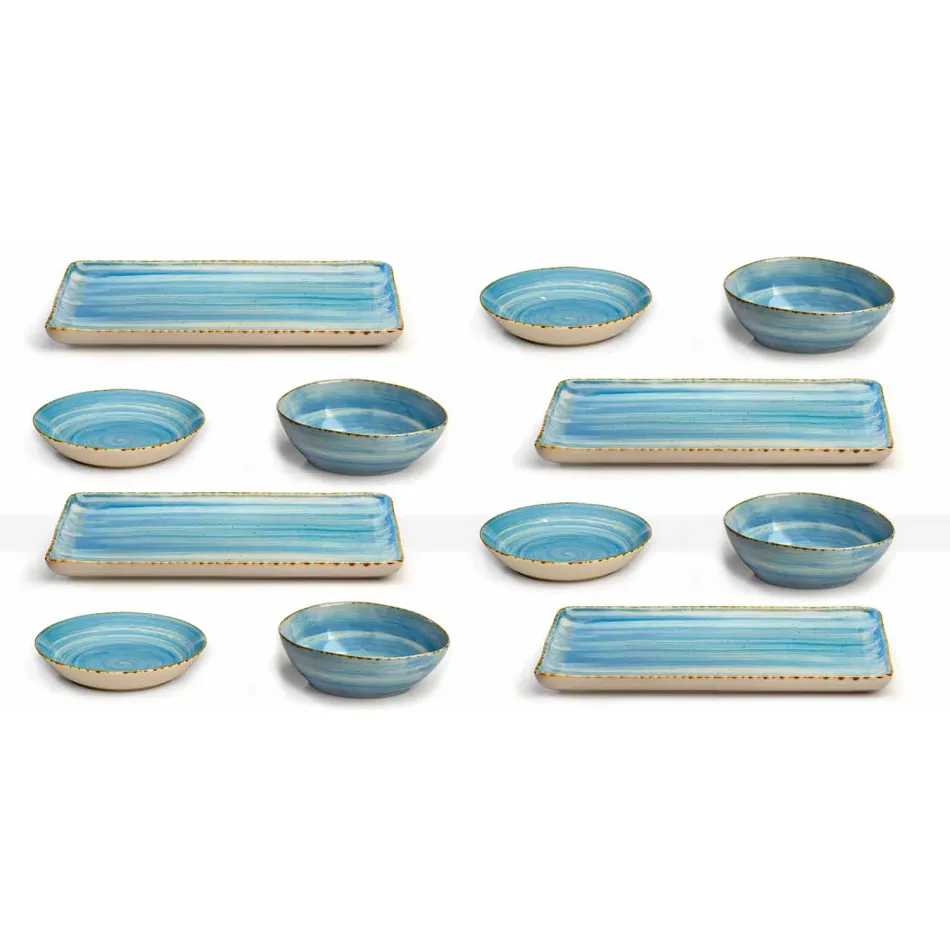Servizio 12 Piatti Rettangolari e Tondi Colorati Moderni Design in Gres - Simba Viadurini
