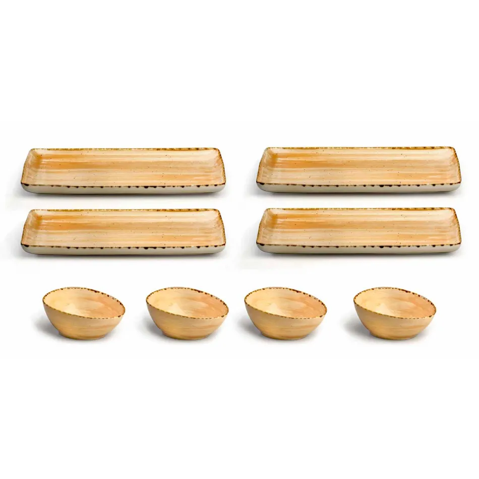 Servizio 8 Piatti Moderni Design Rettangolare e Ciotola in Gres Colorati - Simba Viadurini