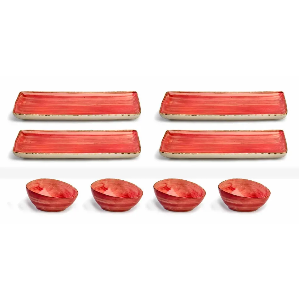 Servizio 8 Piatti Moderni Design Rettangolare e Ciotola in Gres Colorati - Simba Viadurini