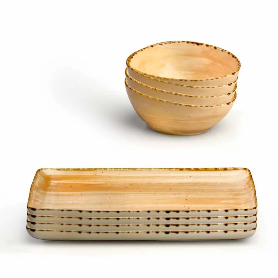 Servizio 8 Piatti Moderni Design Rettangolare e Ciotola in Gres Colorati - Simba Viadurini