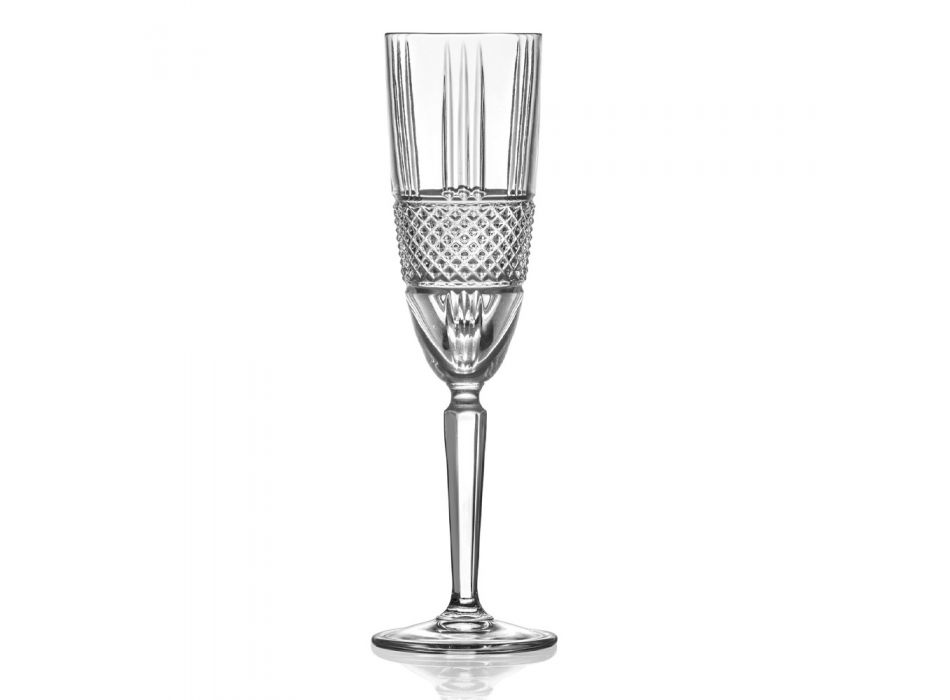 Servizio Calici Flute da Champagne in Eco Cristallo Decoro 12 Pz - Brioso Viadurini