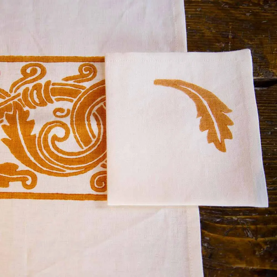 Servizio Colazione Artigianale Italiano Stampa a Mano su Tessuti Antichi -Marchi Viadurini