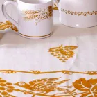Servizio da Colazione in Lino con Stampa Artigianale a Mano Pezzo Unico - Marchi Viadurini