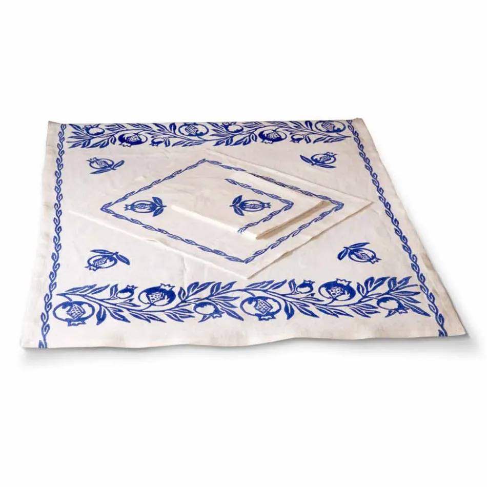 Servizio da Colazione in Lino con Stampa Artigianale a Mano Pezzo Unico - Marchi Viadurini