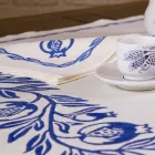 Servizio da Colazione in Lino con Stampa Artigianale a Mano Pezzo Unico - Marchi Viadurini