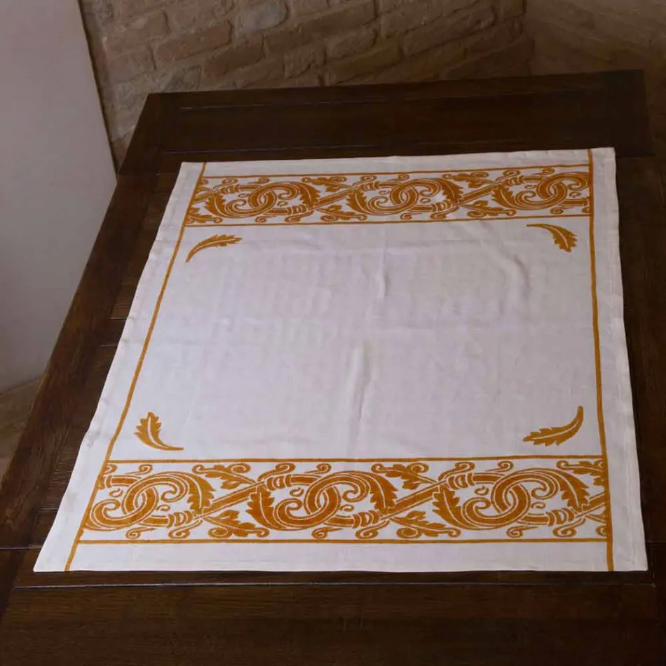 Servizio da Colazione in Lino con Stampa Artigianale a Mano Pezzo Unico - Marchi Viadurini