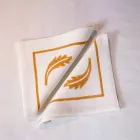 Servizio da Colazione in Lino con Stampa Artigianale a Mano Pezzo Unico - Marchi Viadurini