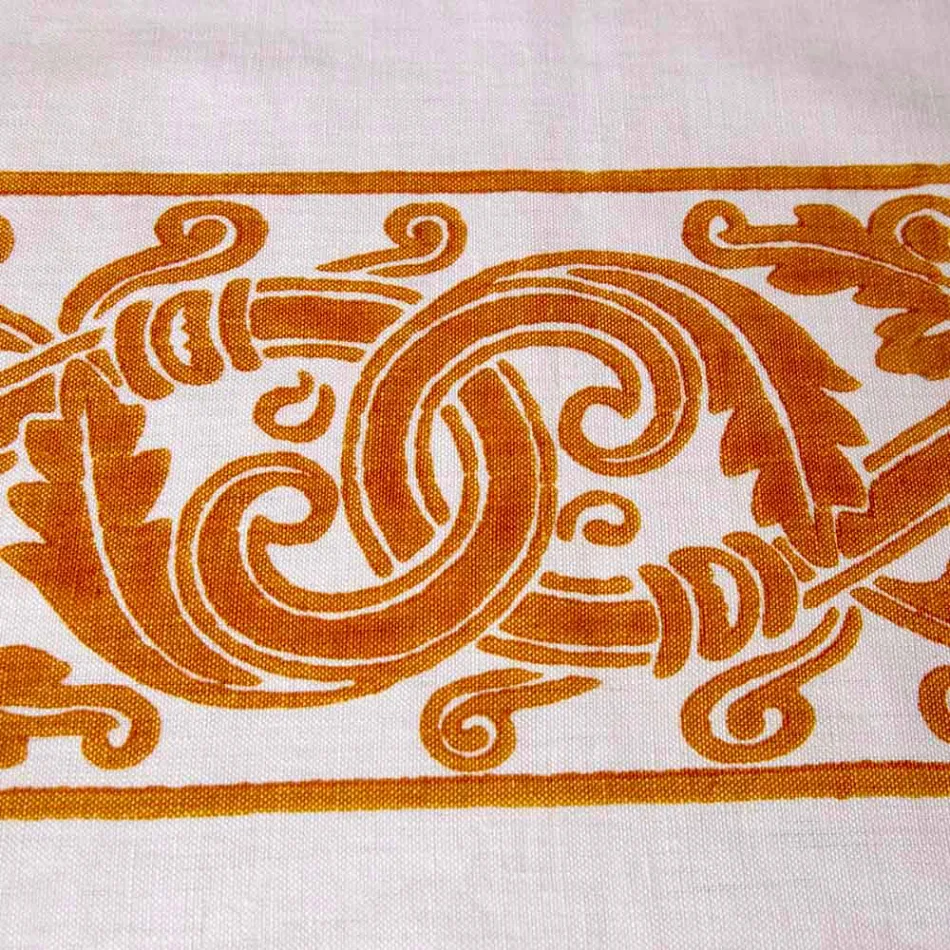 Servizio da Colazione in Lino con Stampa Artigianale a Mano Pezzo Unico - Marchi Viadurini