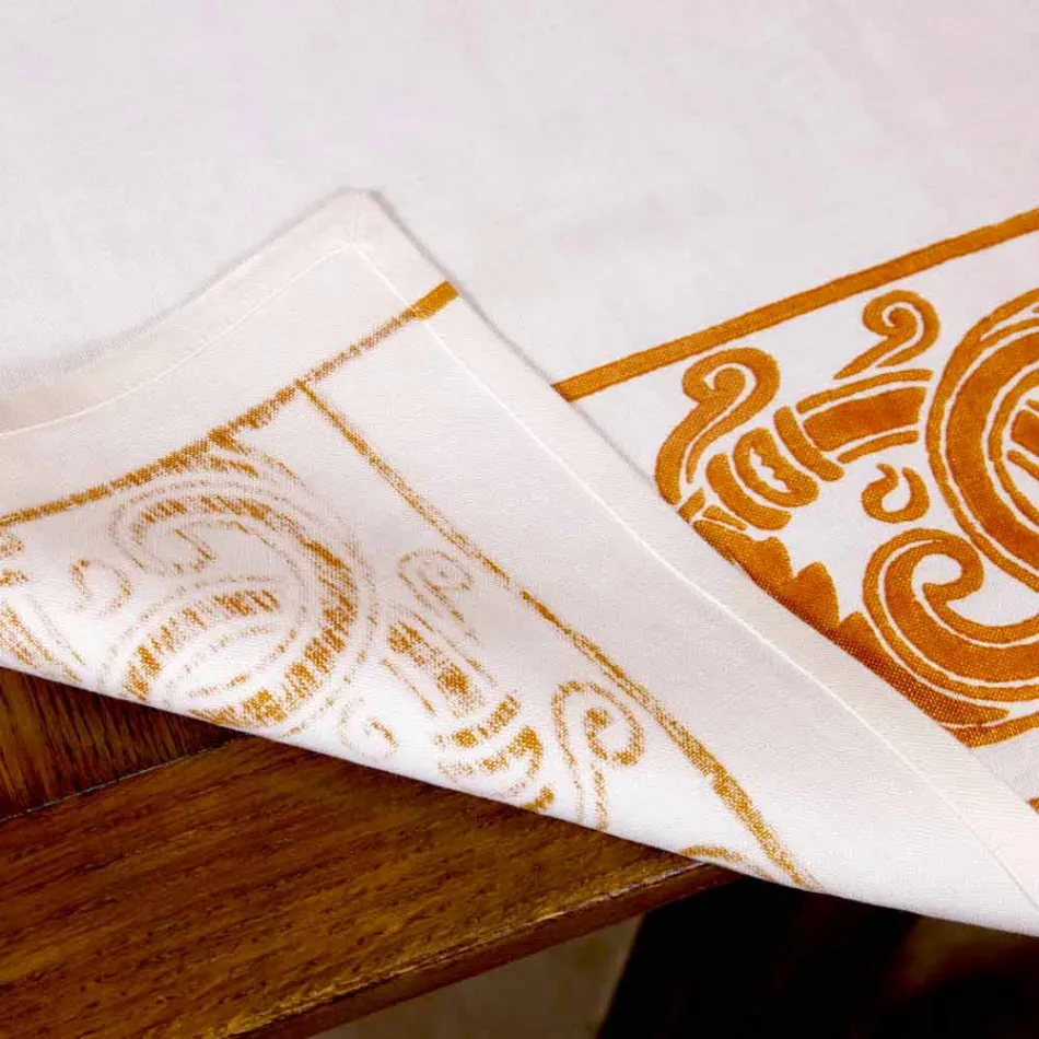 Servizio da Colazione in Lino con Stampa Artigianale a Mano Pezzo Unico - Marchi Viadurini