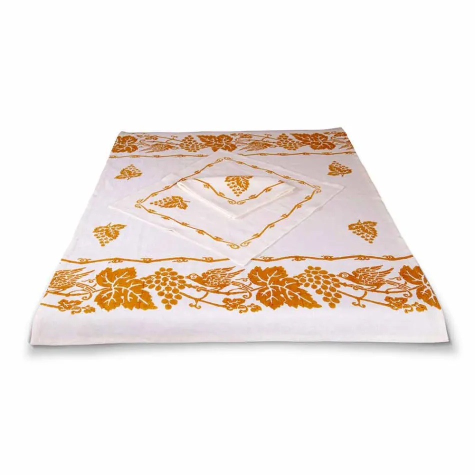 Servizio da Colazione in Lino con Stampa Artigianale a Mano Pezzo Unico - Marchi Viadurini