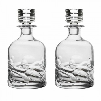 Servizio da Whisky 2 Bottiglie e 4 Bicchieri in Cristallo Decorato - Titanio
