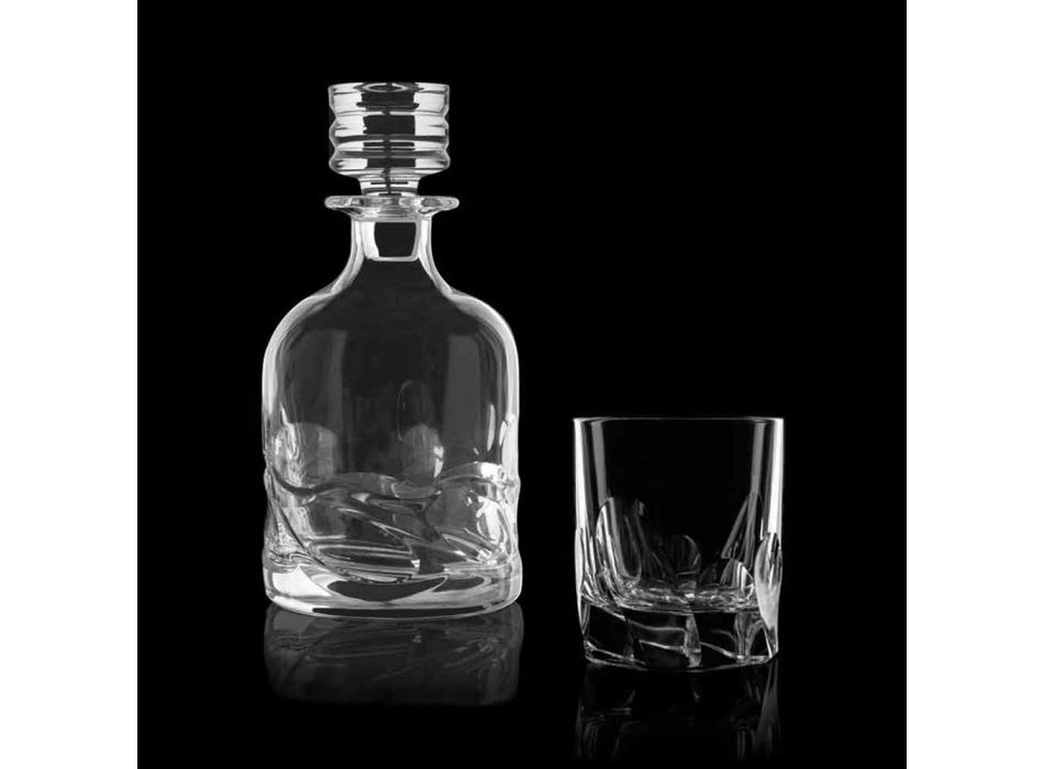 Servizio da Whisky 2 Bottiglie e 4 Bicchieri in Cristallo Decorato - Titanio Viadurini