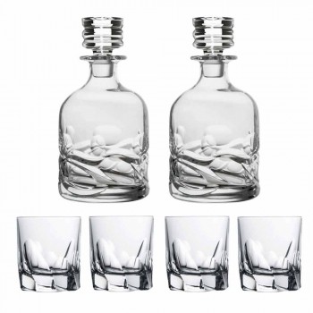 Servizio da Whisky 2 Bottiglie e 4 Bicchieri in Cristallo Decorato - Titanio