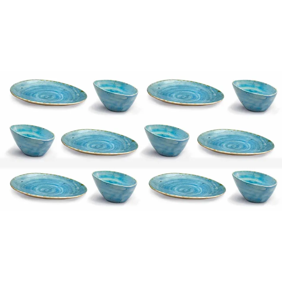 Servizio Piatti da Aperitivo 12 Pezzi in Gres Colorato di Design Moderno - Simba Viadurini