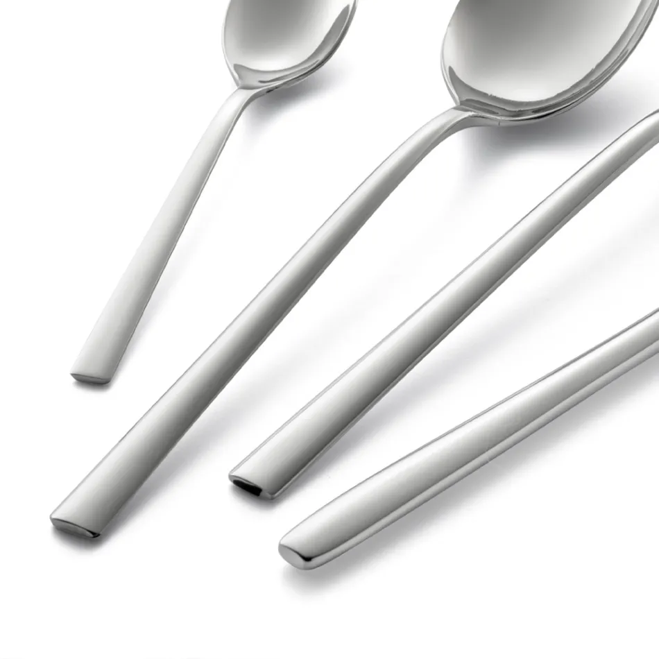 Servizio Posate in Acciaio Inox Lucido Design Squadrato 24 Pezzi - Bumbun Viadurini