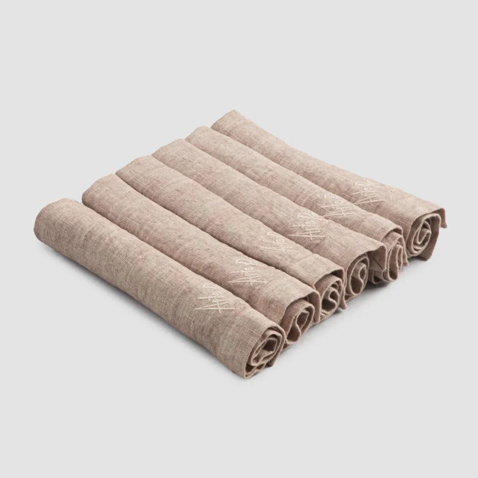 Servizio Tovaglioli in Lino Elegante e Bordo Piega, 6 Pezzi Colorati - Onestini Viadurini