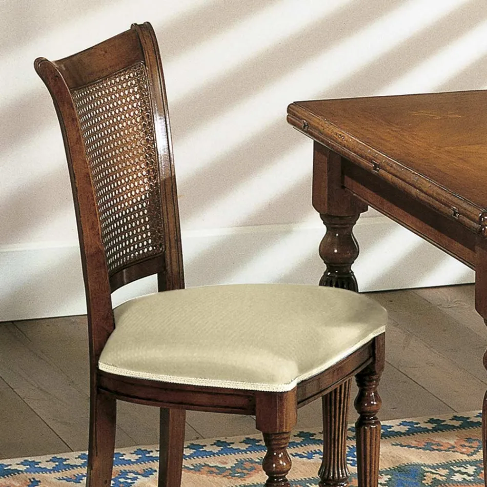 Set 2 Sedie in Legno Noce e Tessuto con Gambe Tornite Made in Italy - Biotite Viadurini