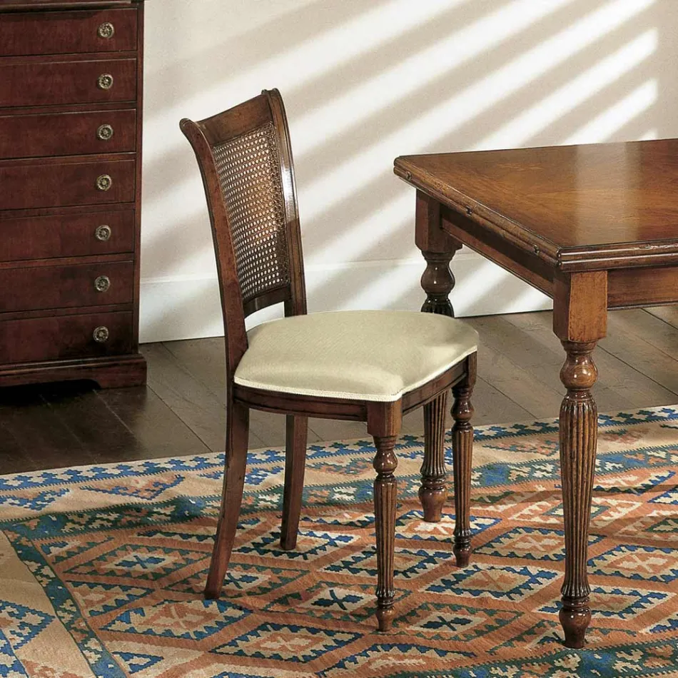 Set 2 Sedie in Legno Noce e Tessuto con Gambe Tornite Made in Italy - Biotite Viadurini