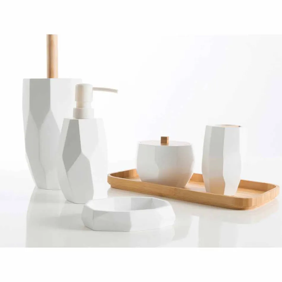 Set accessori da bagno di design da appoggio in legno e resina Rivalba Viadurini