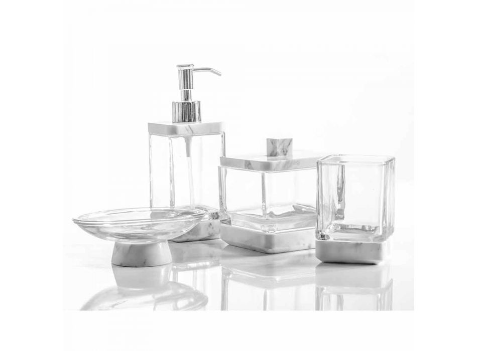 Set accessori da bagno moderno in marmo Calacatta e vetro Carona