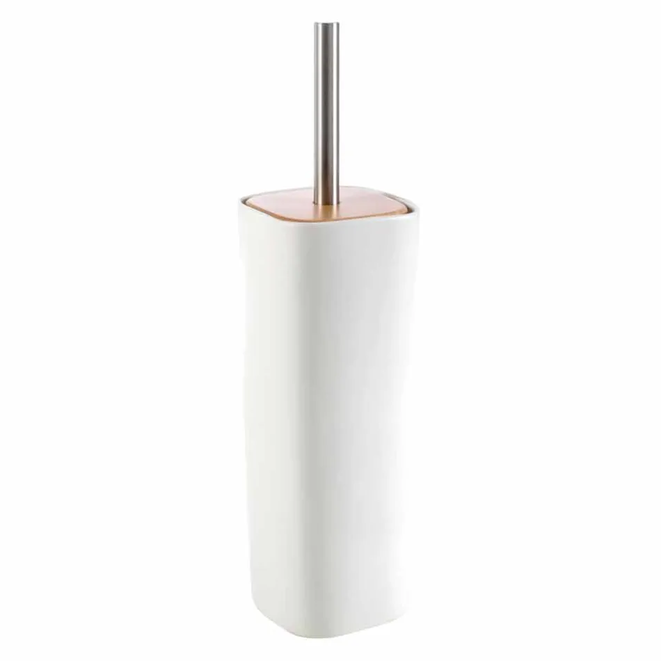 Set accessori moderni per bagno in ceramica e legno Carsoli Viadurini