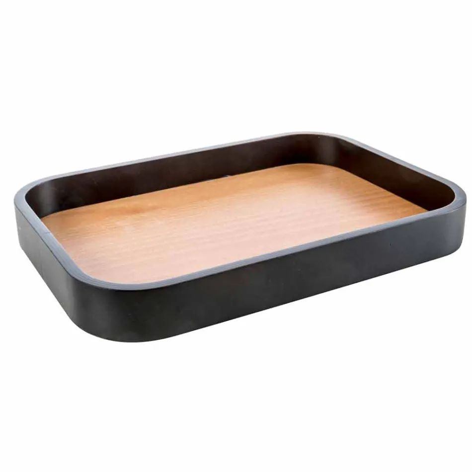 Set accessori moderni per bagno in ceramica e legno Carsoli Viadurini