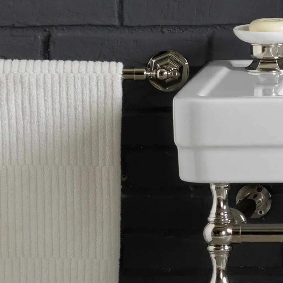 Set bagno con consolle doppia in ceramica bianca su struttura Linear Viadurini