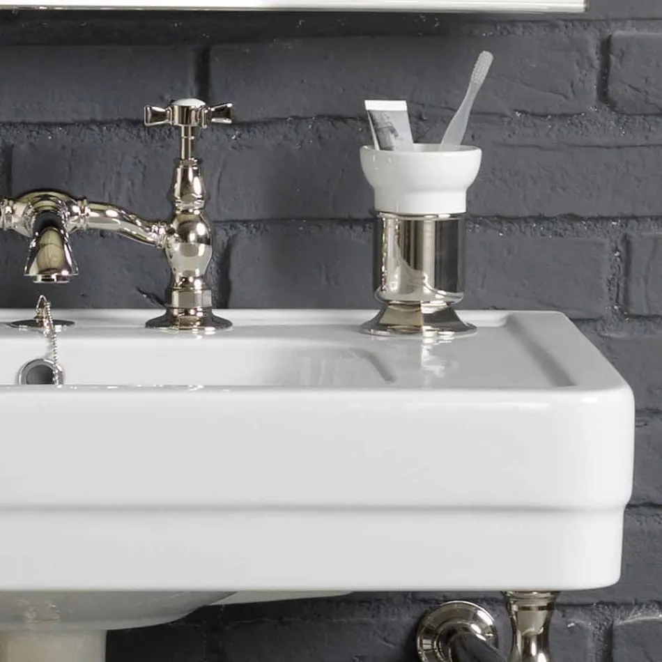 Set bagno con consolle doppia in ceramica bianca su struttura Linear Viadurini