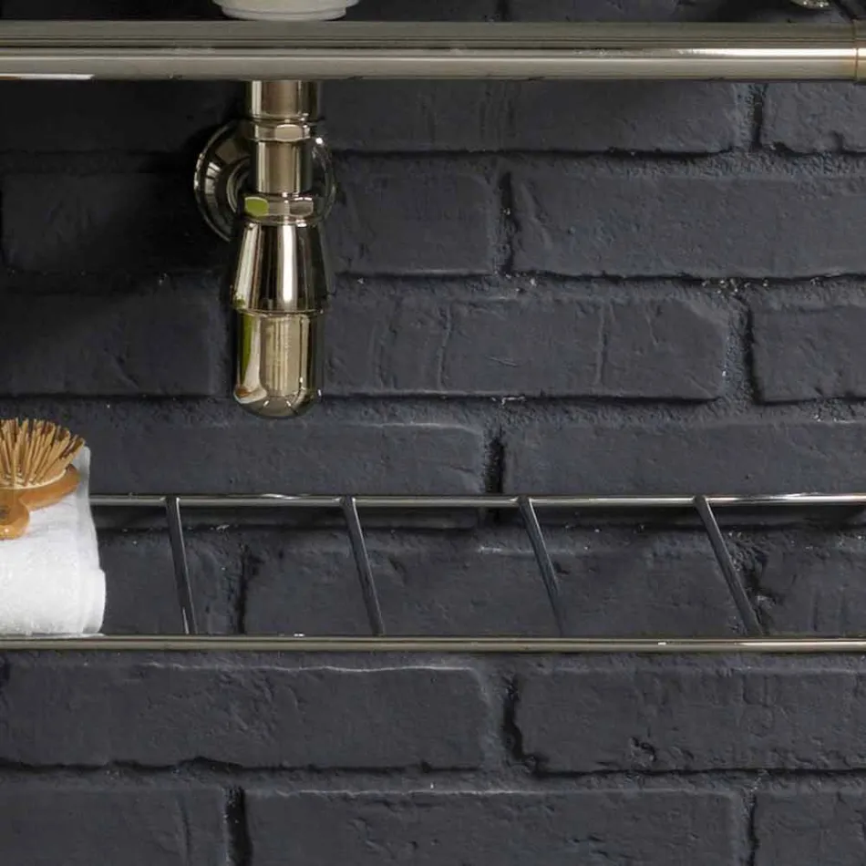 Set bagno con consolle doppia in ceramica bianca su struttura Linear Viadurini