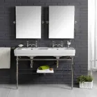 Set bagno con consolle doppia in ceramica bianca su struttura Linear Viadurini
