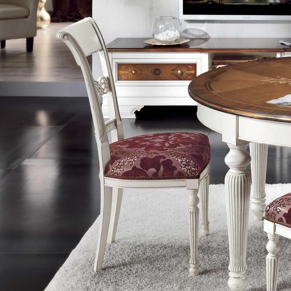 Set da 4 Sedie in Legno Bianco Spigolato e Tessuto Made in Italy - Alite Viadurini