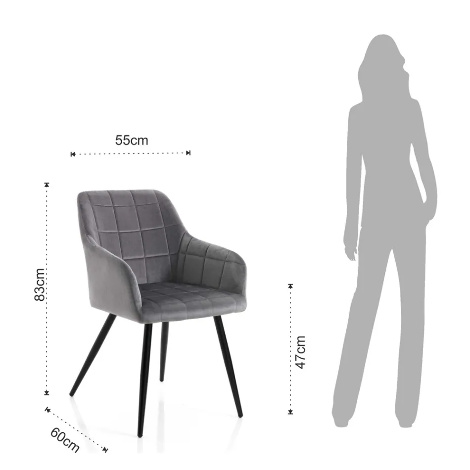 Set di 2 Sedie in Tessuto Effetto Velluto - Plutonio Viadurini