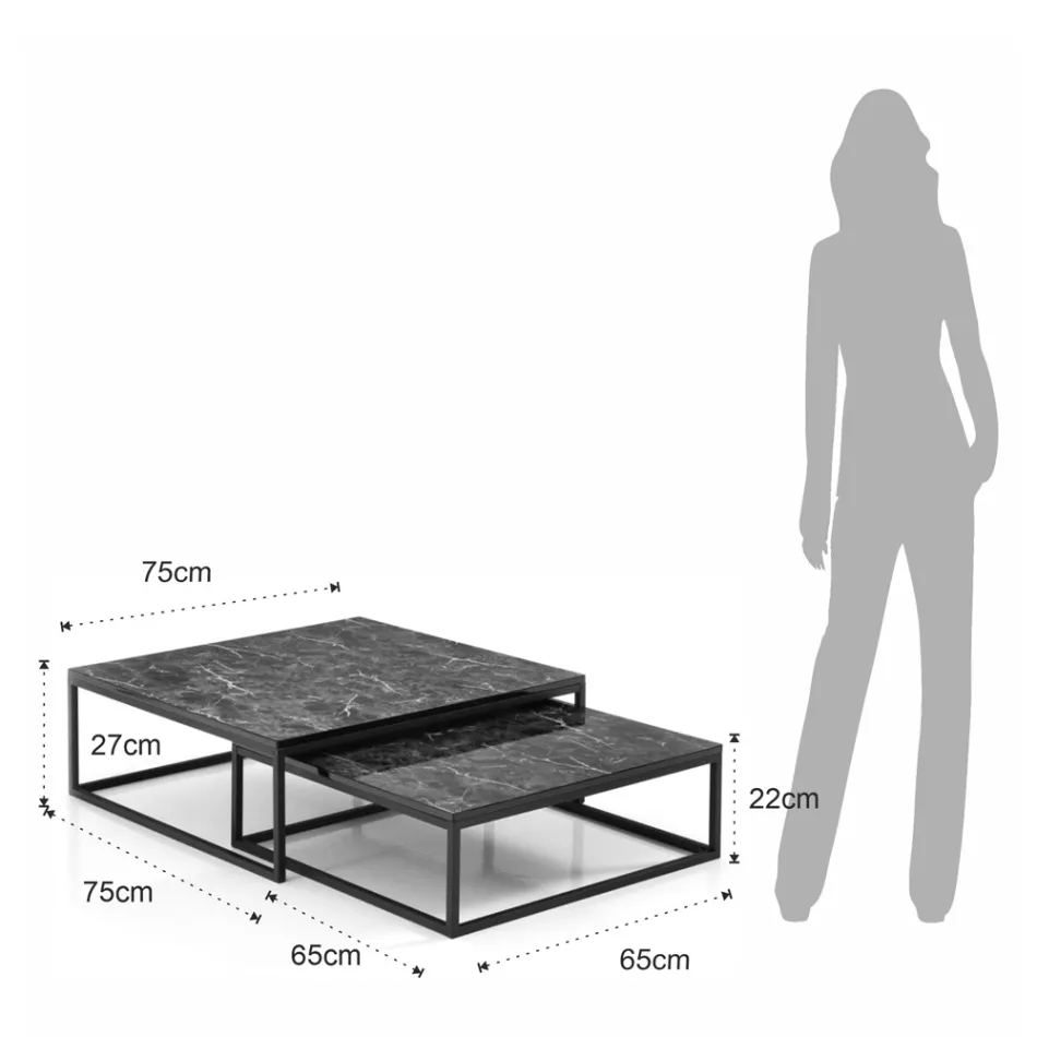 Set di 2 Tavolini in MDF Finitura Marmo - Osmio Viadurini
