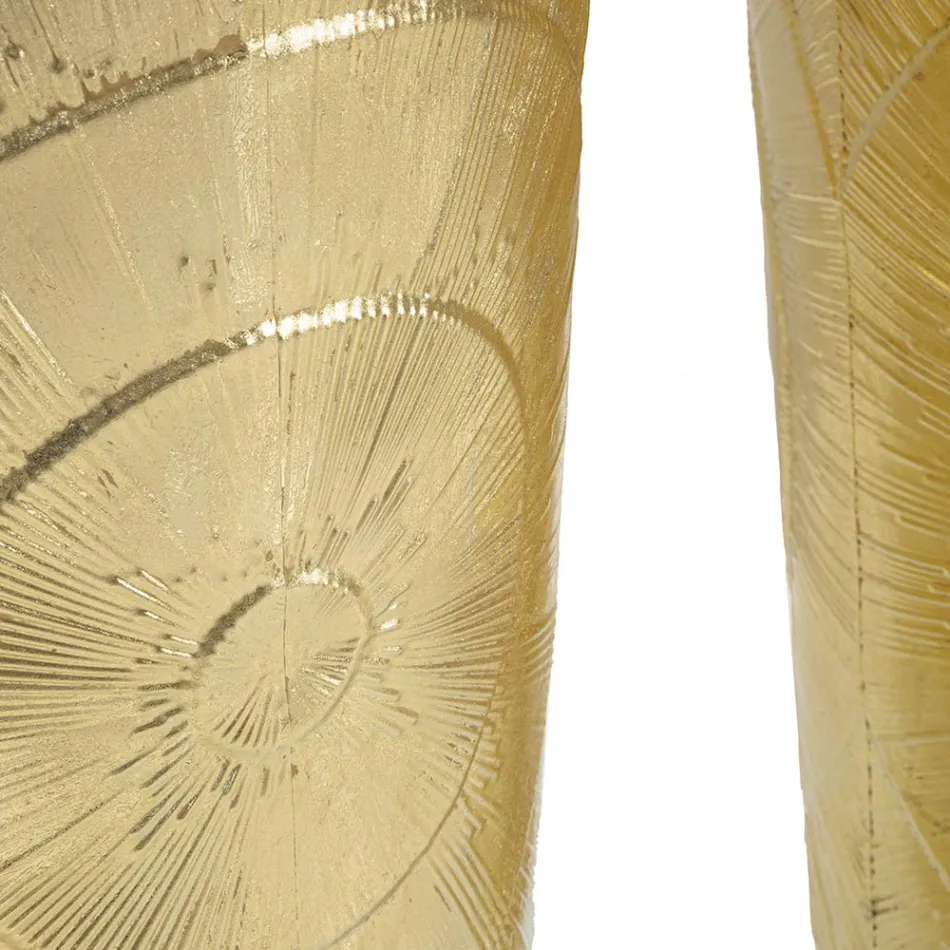 Set di 3 Vasi in Ferro Dorato con Decorazioni Circolari in Rilievo - Walter Viadurini