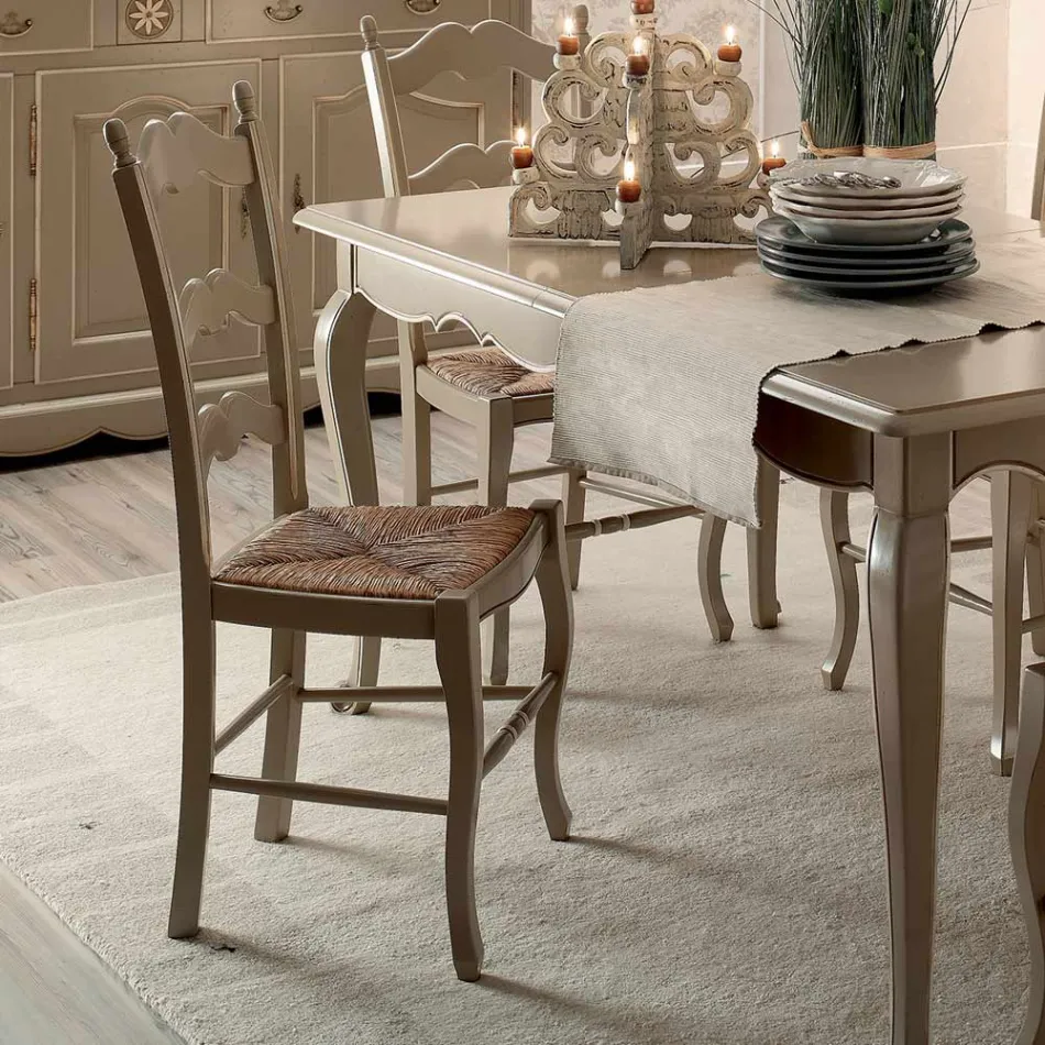 Set di 4 Sedie in Legno Color Tortora e Paglia Made in Italy - Celestino Viadurini