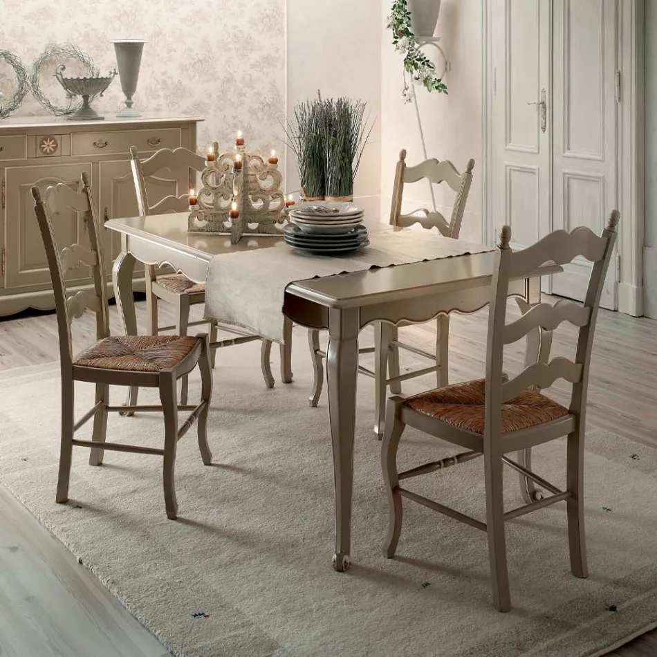 Set di 4 Sedie in Legno Color Tortora e Paglia Made in Italy - Celestino Viadurini