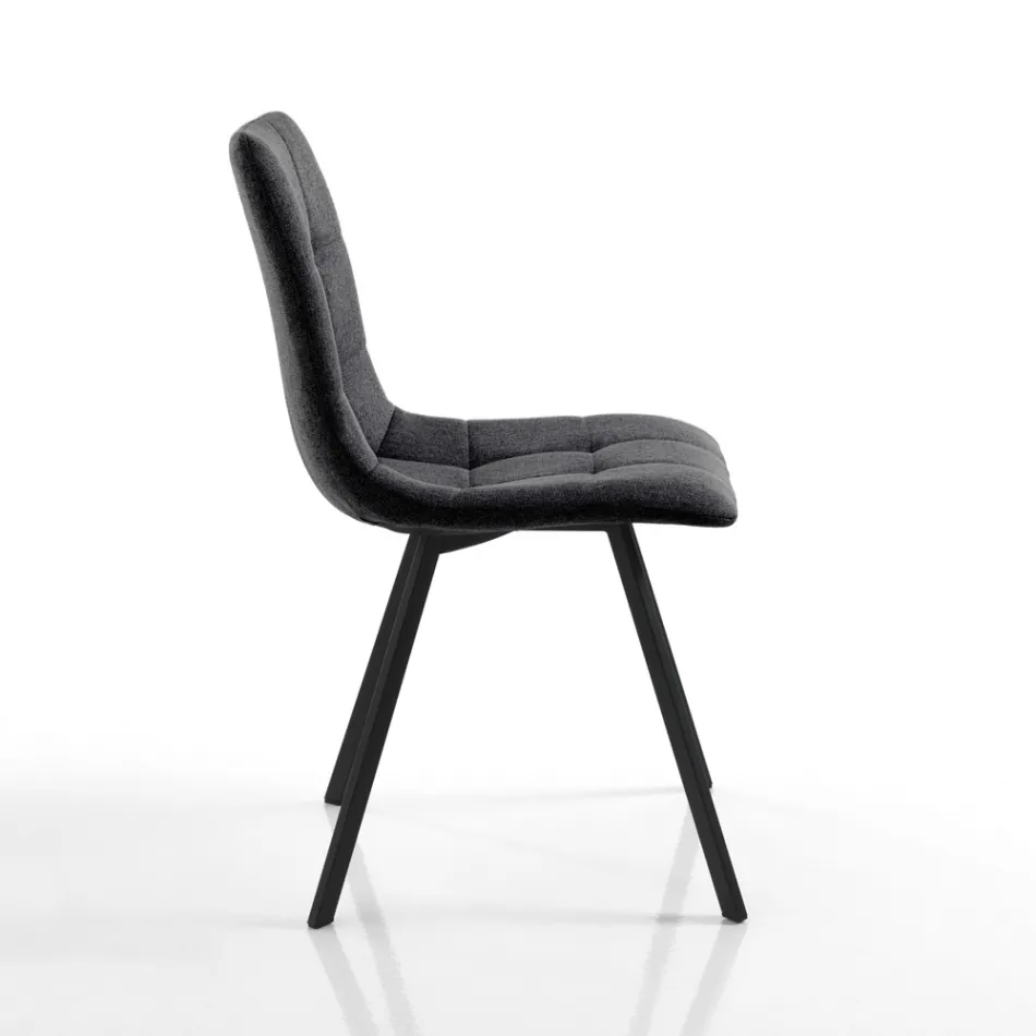 Set di 4 Sedie in Tessuto Antracite e Acciaio Nero - Antracite Viadurini