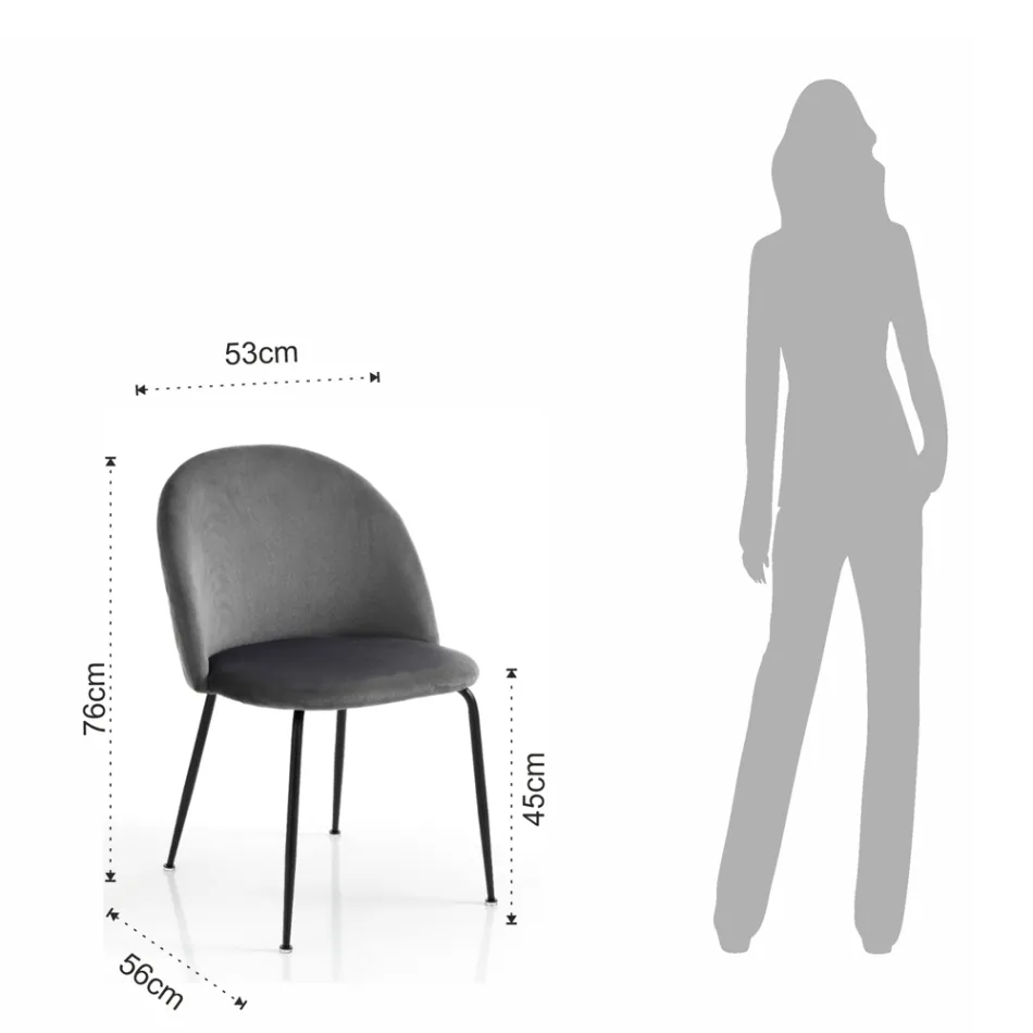 Set di 4 Sedie in Tessuto di Microfibra Effetto Velluto - Terbio Viadurini