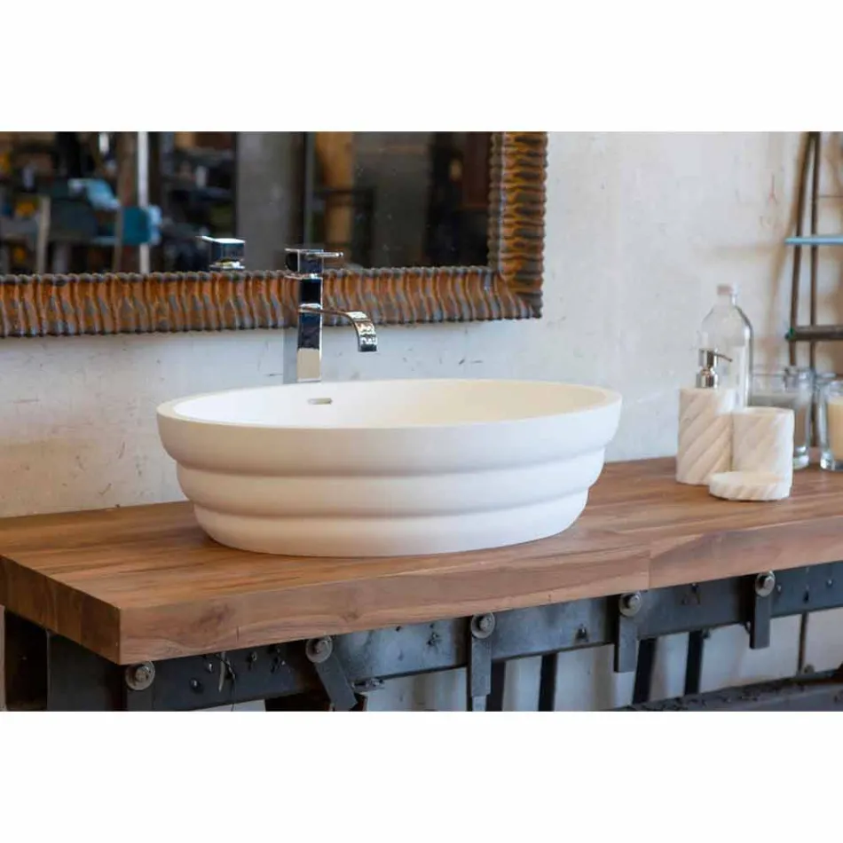 Set di mobili di design sospeso per bagno in teak listellare Poggio Viadurini