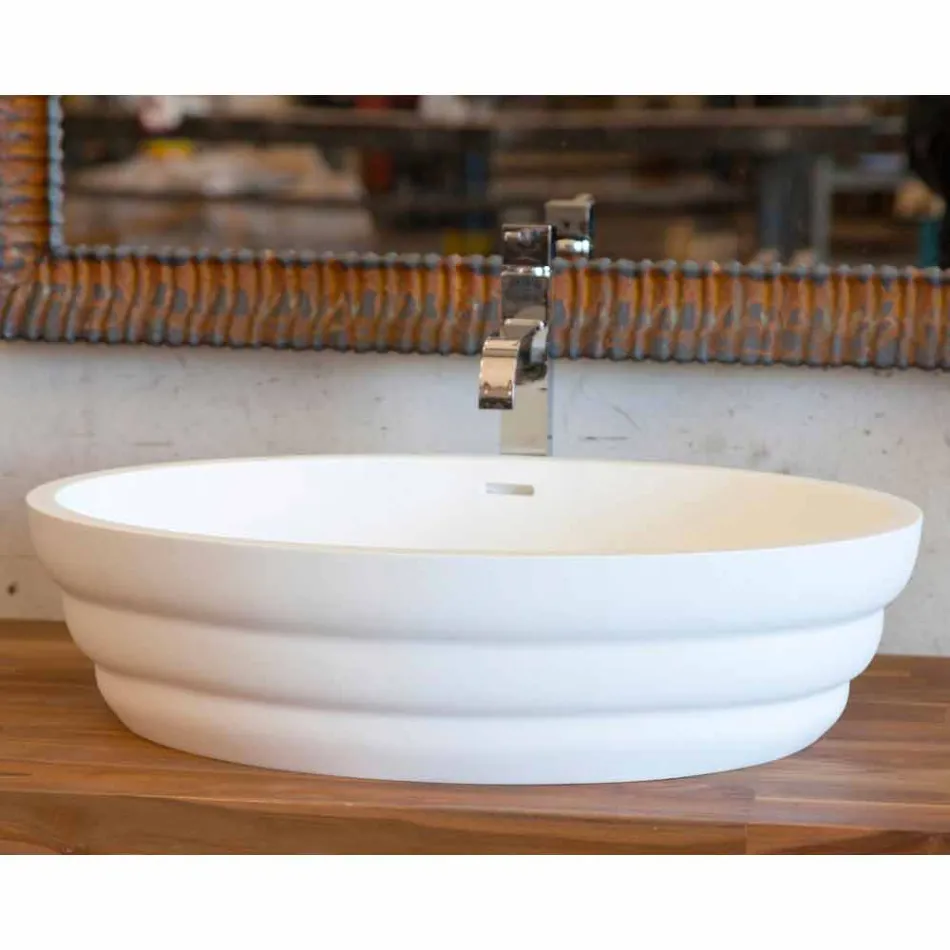 Set di mobili di design sospeso per bagno in teak listellare Poggio Viadurini