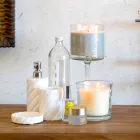 Set di mobili di design sospeso per bagno in teak listellare Poggio Viadurini