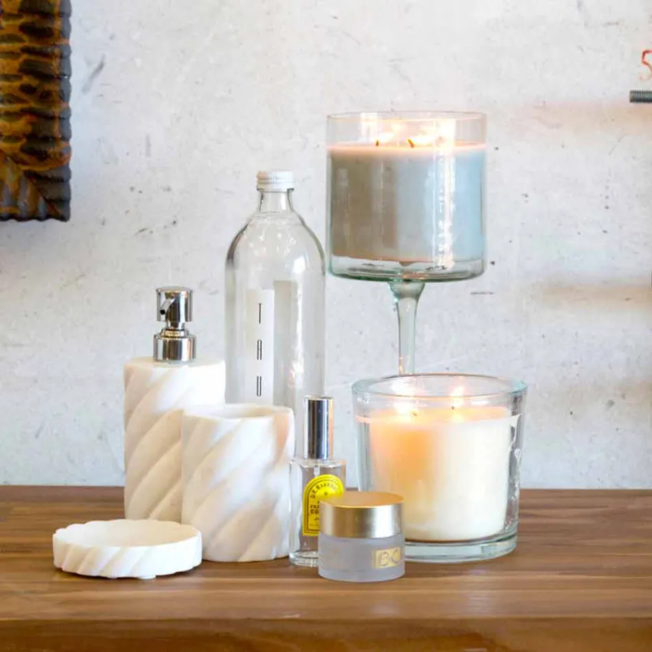 Set di mobili di design sospeso per bagno in teak listellare Poggio Viadurini